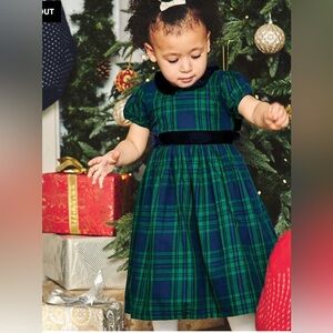 JoJo Maman Bébé Green Tartan Party Dress Size 3 to 4 yrs. EUC.